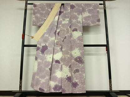 平和屋着物▽上質な小紋　単衣　手描き　花尽くし文　金彩　正絹　逸品　AABK3688jh