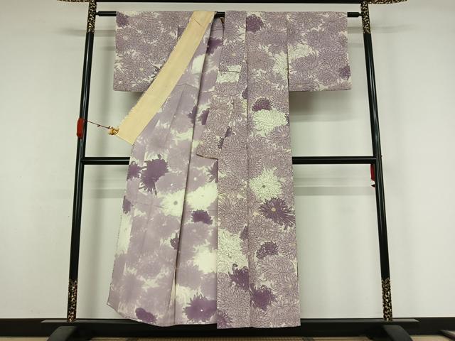 平和屋着物▽上質な小紋　単衣　手描き　花尽くし文　金彩　正絹　逸品　AABK3688jh