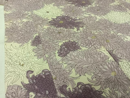 平和屋着物▽上質な小紋　単衣　手描き　花尽くし文　金彩　正絹　逸品　AABK3688jh