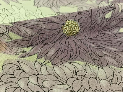 平和屋着物▽上質な小紋　単衣　手描き　花尽くし文　金彩　正絹　逸品　AABK3688jh