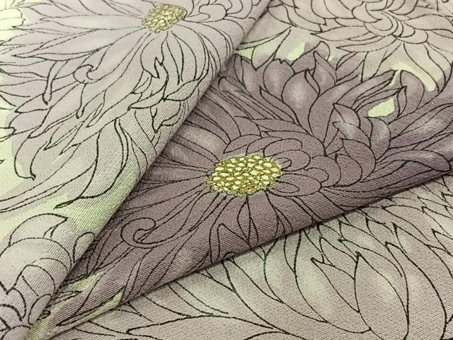 平和屋着物▽上質な小紋　単衣　手描き　花尽くし文　金彩　正絹　逸品　AABK3688jh