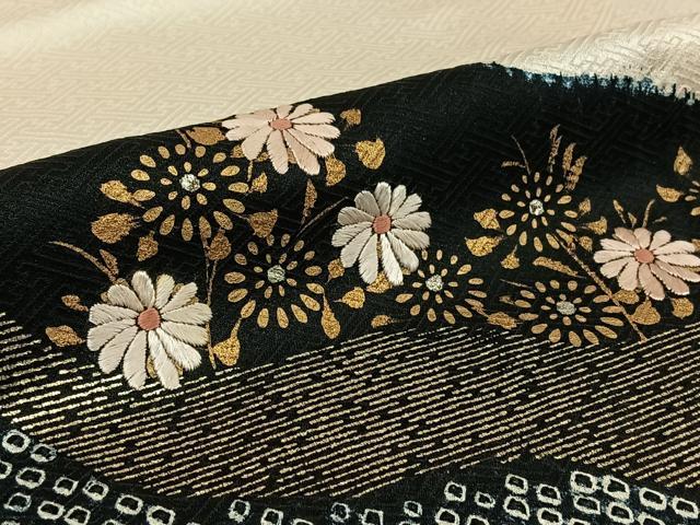 平和屋着物▽訪問着　単衣　刺繍　草花文　金銀彩　正絹　逸品　AABK3691jh