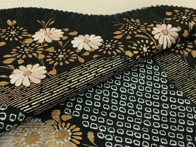 平和屋着物▽訪問着　単衣　刺繍　草花文　金銀彩　正絹　逸品　AABK3691jh