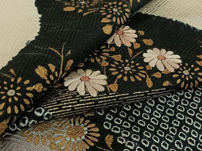 平和屋着物▽訪問着　単衣　刺繍　草花文　金銀彩　正絹　逸品　AABK3691jh