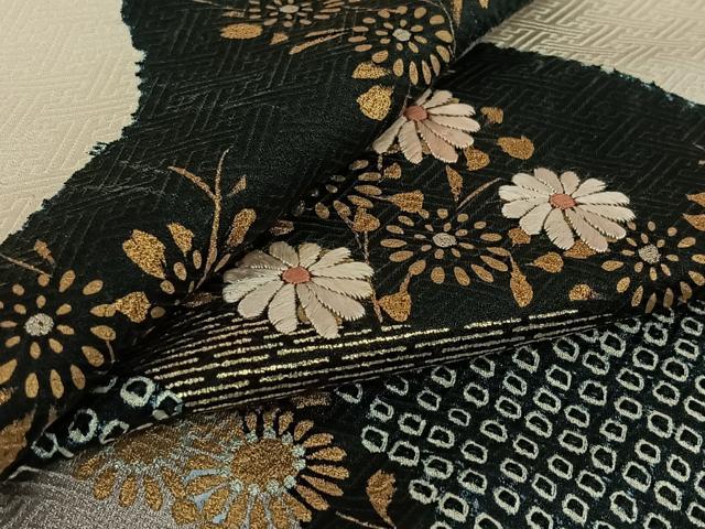 平和屋着物▽訪問着　単衣　刺繍　草花文　金銀彩　正絹　逸品　AABK3691jh