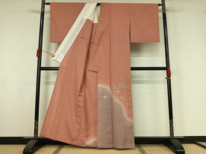 平和屋着物▽訪問着　単衣　中国三大刺繍　汕頭刺繍　スワトウ刺繍　総刺繍　紬地　貝桶花文　暈し染め　正絹　逸品　AABK3694jh