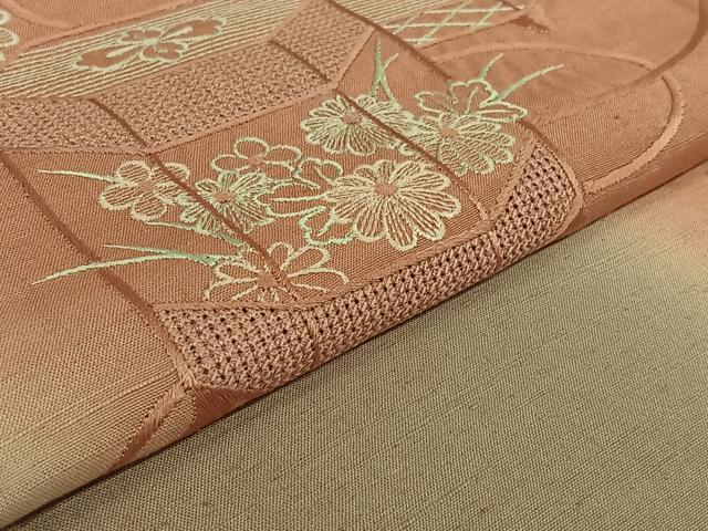 平和屋着物▽訪問着　単衣　中国三大刺繍　汕頭刺繍　スワトウ刺繍　総刺繍　紬地　貝桶花文　暈し染め　正絹　逸品　AABK3694jh