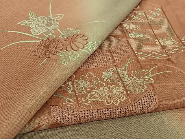 平和屋着物▽訪問着　単衣　中国三大刺繍　汕頭刺繍　スワトウ刺繍　総刺繍　紬地　貝桶花文　暈し染め　正絹　逸品　AABK3694jh