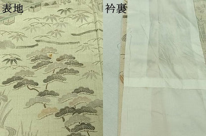 平和屋着物▽染織の名門　しょうざん  生紬　訪問着　単衣　風景花文　正絹　逸品　AABK3696jh