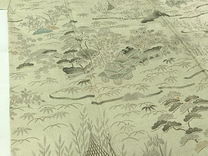 平和屋着物▽染織の名門　しょうざん  生紬　訪問着　単衣　風景花文　正絹　逸品　AABK3696jh