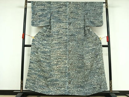 平和屋着物▽上質な小紋　単衣　枝葉文　鳥　高島屋扱い　正絹　逸品　AABK3697jh