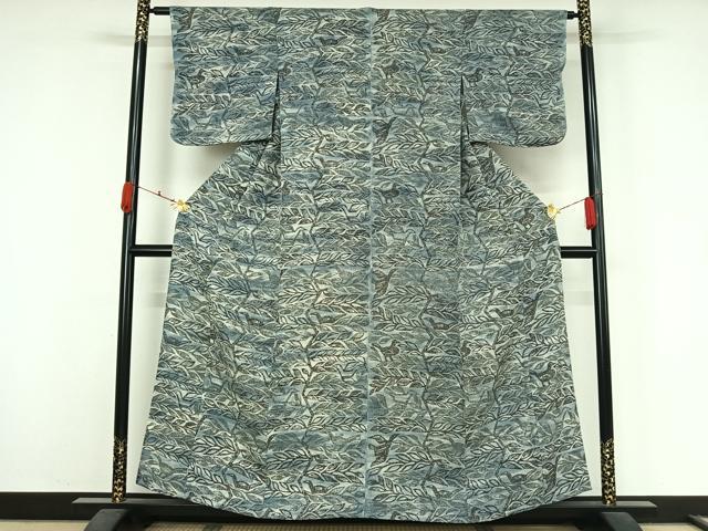 平和屋着物▽上質な小紋　単衣　枝葉文　鳥　高島屋扱い　正絹　逸品　AABK3697jh