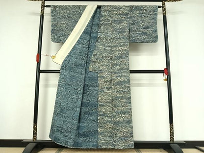 平和屋着物▽上質な小紋　単衣　枝葉文　鳥　高島屋扱い　正絹　逸品　AABK3697jh