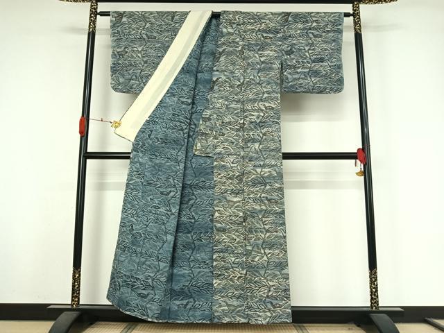 平和屋着物▽上質な小紋　単衣　枝葉文　鳥　高島屋扱い　正絹　逸品　AABK3697jh