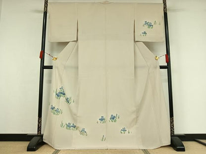 平和屋着物▽訪問着　単衣　手描き　燕子花　金彩　正絹　逸品　AABK3698jh