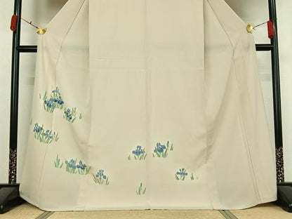 平和屋着物▽訪問着　単衣　手描き　燕子花　金彩　正絹　逸品　AABK3698jh
