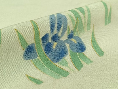 平和屋着物▽訪問着　単衣　手描き　燕子花　金彩　正絹　逸品　AABK3698jh