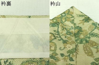 平和屋着物▽上質な紬　単衣　草花文　正絹　逸品　AABK3699jh
