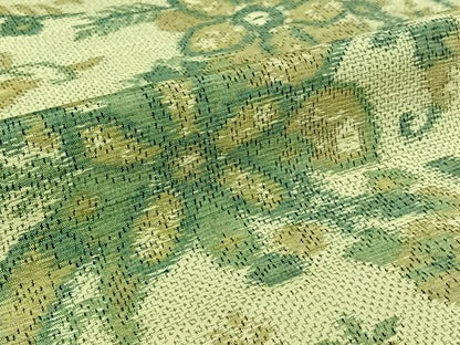 平和屋着物▽上質な紬　単衣　草花文　正絹　逸品　AABK3699jh