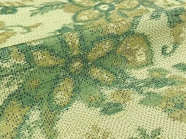 平和屋着物▽上質な紬　単衣　草花文　正絹　逸品　AABK3699jh