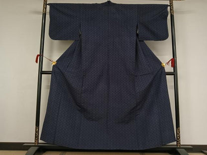 平和屋着物▽上質な紬　単衣　幾何学文様　正絹　逸品　AABK3701jh