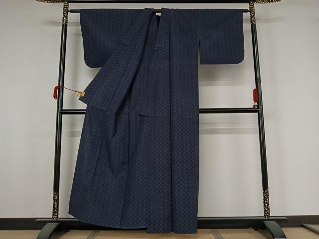 平和屋着物▽上質な紬　単衣　幾何学文様　正絹　逸品　AABK3701jh