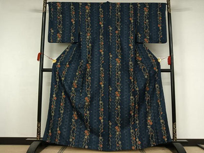 平和屋着物▽小紋　単衣　草花文　洗える着物　AABK3703jh