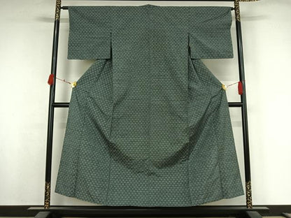 平和屋着物▽上質な紬　単衣　幾何学文様　正絹　逸品　AABK3707jh