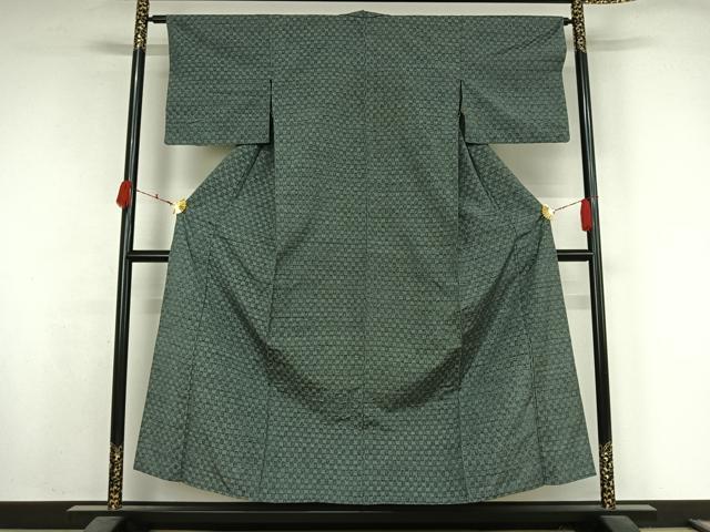 平和屋着物▽上質な紬　単衣　幾何学文様　正絹　逸品　AABK3707jh