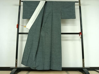 平和屋着物▽上質な紬　単衣　幾何学文様　正絹　逸品　AABK3707jh