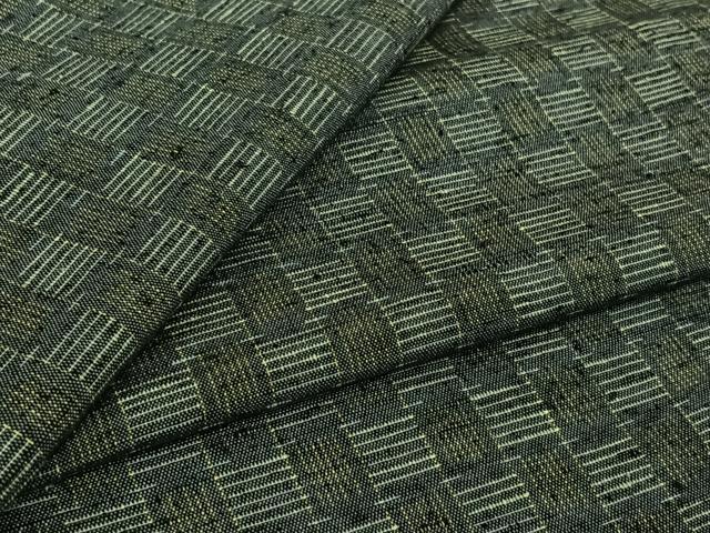 平和屋着物▽上質な紬　単衣　幾何学文様　正絹　逸品　AABK3707jh