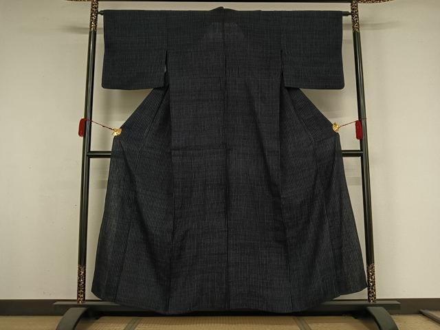 平和屋着物▽上質な紬　単衣　ちぢみ織　縞　正絹　逸品　AABK3708jh
