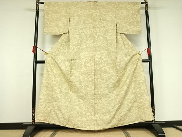平和屋着物▽上質な紬　単衣　草花文　正絹　逸品　AABK3710jh