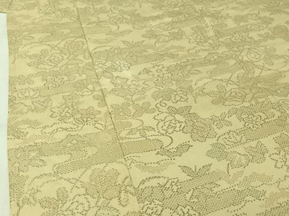 平和屋着物▽上質な紬　単衣　草花文　正絹　逸品　AABK3710jh