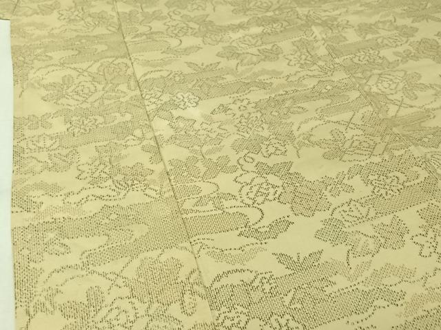 平和屋着物▽上質な紬　単衣　草花文　正絹　逸品　AABK3710jh