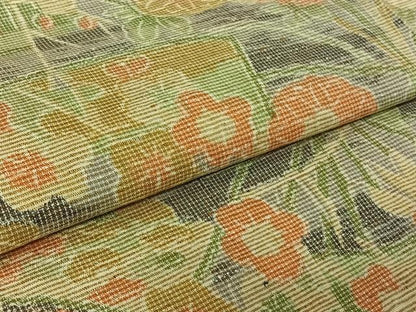 平和屋着物▽上質な紬　単衣　扇面花文　正絹　逸品　AABK3711jh