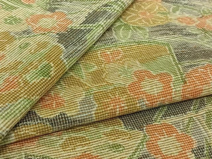 平和屋着物▽上質な紬　単衣　扇面花文　正絹　逸品　AABK3711jh