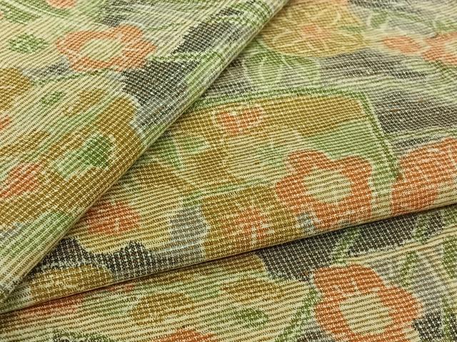 平和屋着物▽上質な紬　単衣　扇面花文　正絹　逸品　AABK3711jh