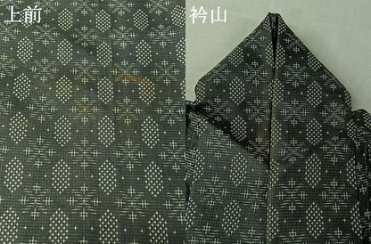 平和屋着物▽お召　単衣　幾何学文様　正絹　逸品　AABK3712jh
