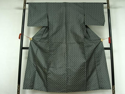 平和屋着物▽お召　単衣　幾何学文様　正絹　逸品　AABK3712jh