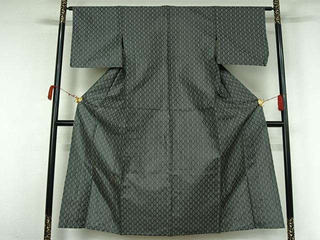 平和屋着物▽お召　単衣　幾何学文様　正絹　逸品　AABK3712jh