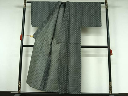 平和屋着物▽お召　単衣　幾何学文様　正絹　逸品　AABK3712jh