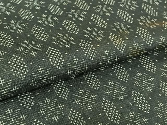 平和屋着物▽お召　単衣　幾何学文様　正絹　逸品　AABK3712jh