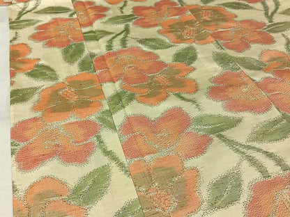 平和屋着物▽上質な紬　単衣　草花文　正絹　逸品　AABK3714jh