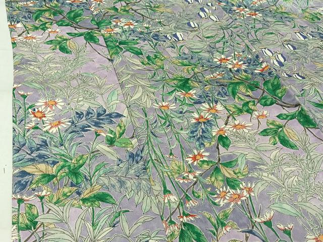 平和屋着物▽上質な小紋　単衣　手描き　草花文　正絹　逸品　AABK3716jh