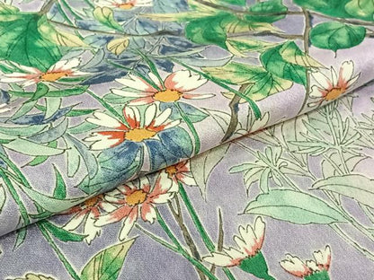 平和屋着物▽上質な小紋　単衣　手描き　草花文　正絹　逸品　AABK3716jh