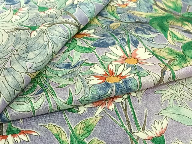 平和屋着物▽上質な小紋　単衣　手描き　草花文　正絹　逸品　AABK3716jh
