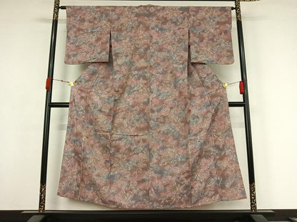 平和屋着物▽お召　単衣　草花文　正絹　逸品　AABK3717jh