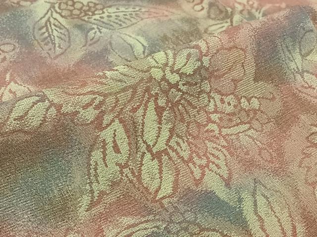 平和屋着物▽お召　単衣　草花文　正絹　逸品　AABK3717jh