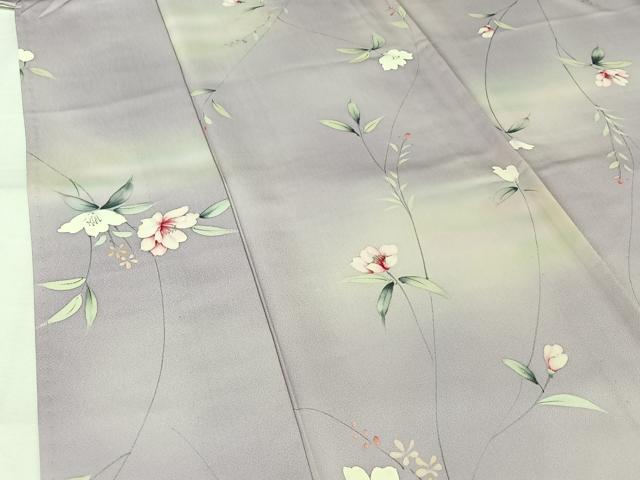 平和屋着物▽上質な小紋　単衣　手描き　草花文　暈し染め　正絹　逸品　AABK3718jh
